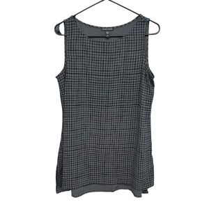 Eileen Fisher Grid Tank Top XS Gray Black Lyocell Viscose Minimalist‎ Quiet Luxe